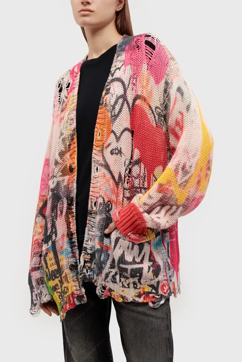Кардиган R13 printed boyfriend cardigan heart graffiti print