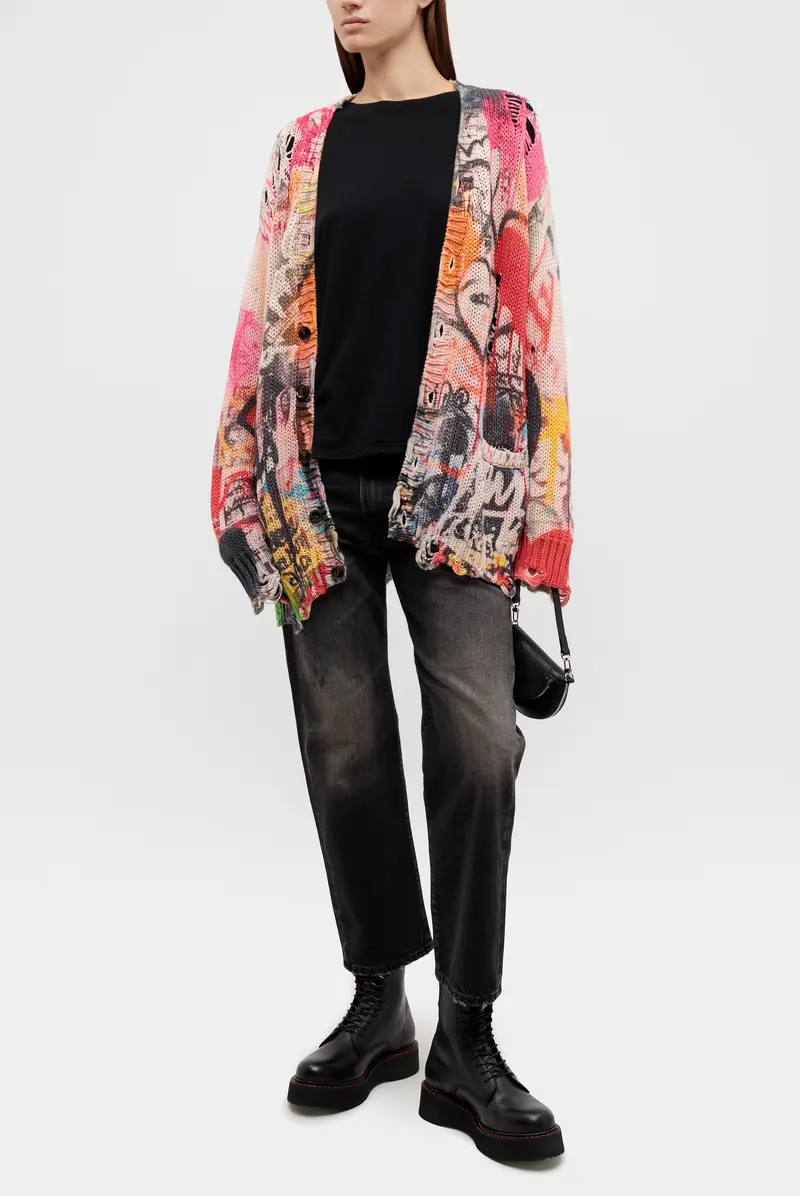 Кардиган R13 printed boyfriend cardigan heart graffiti print