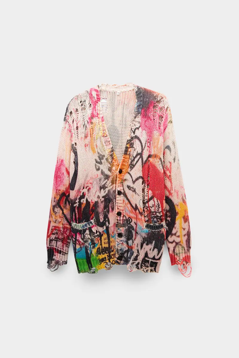 Кардиган R13 printed boyfriend cardigan heart graffiti print