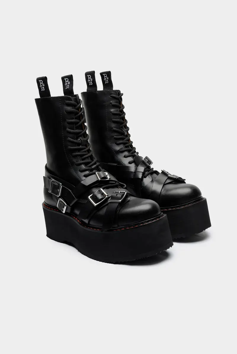 Ботинки R13 strapped double stack boot black leather 9153252075