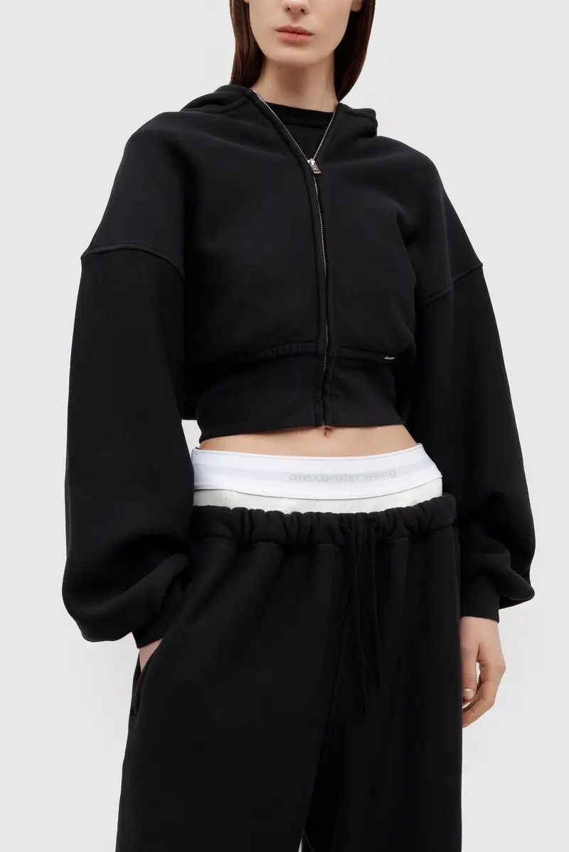 Худи Alexander Wang cropped zip up hoodie with branded seam label